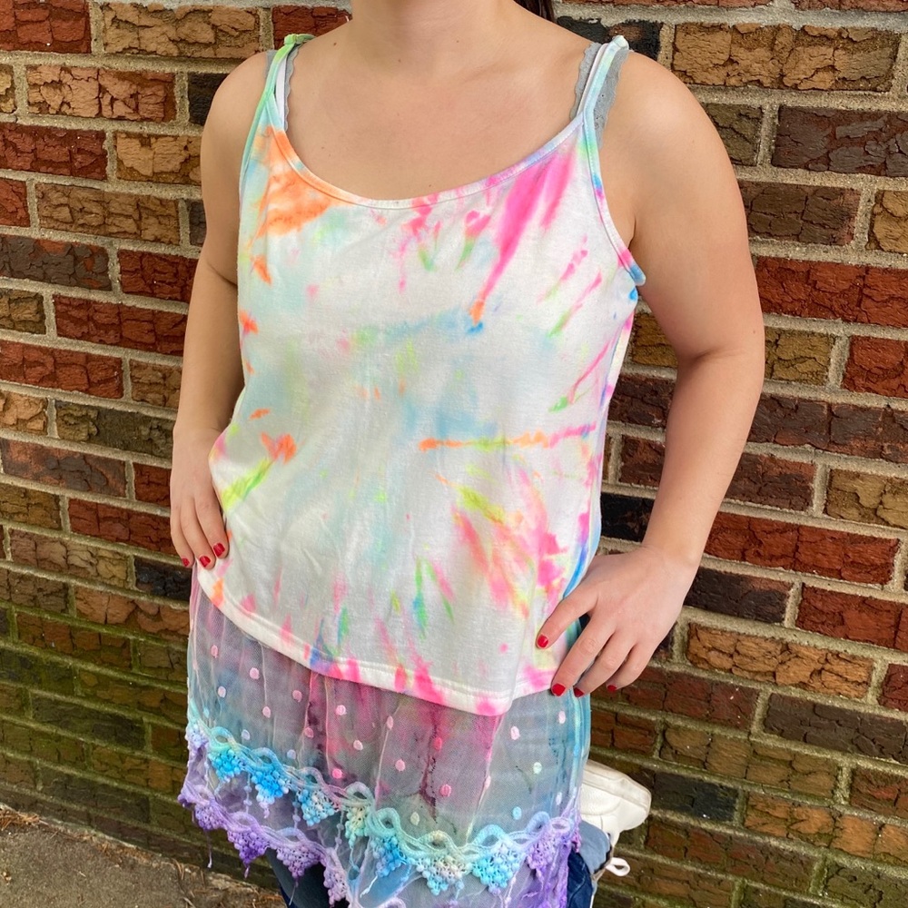 Rainbow tie dye camisole with lace on bottom - Picture 6 of 13